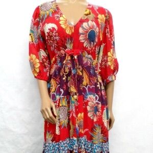 Johnny Was Jade Pecan Mixed Maxi Dress Small